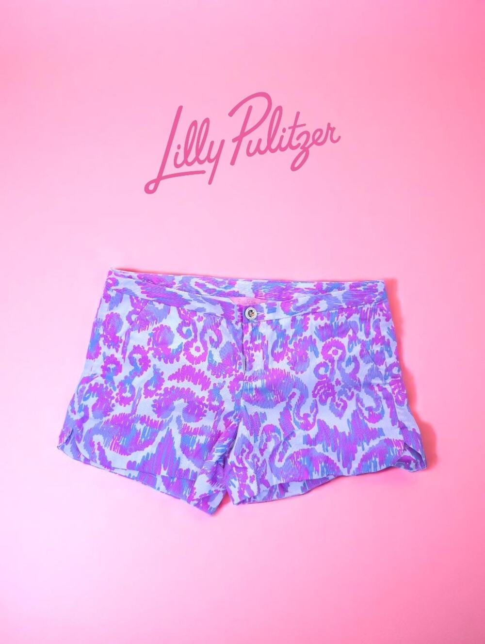 💜 Lilly Pulitzer Adie Shorts – Amethyst Flamingo Beach Bathers – Size 2 – EUC💜